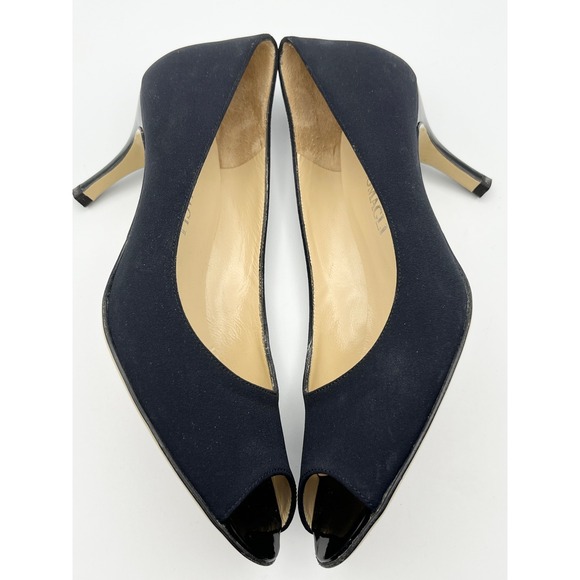 WORN ONCE Bruno Magli Black Fabric Peep Toe Pump Heels Classic Italian Size 7 AA - Picture 5 of 12